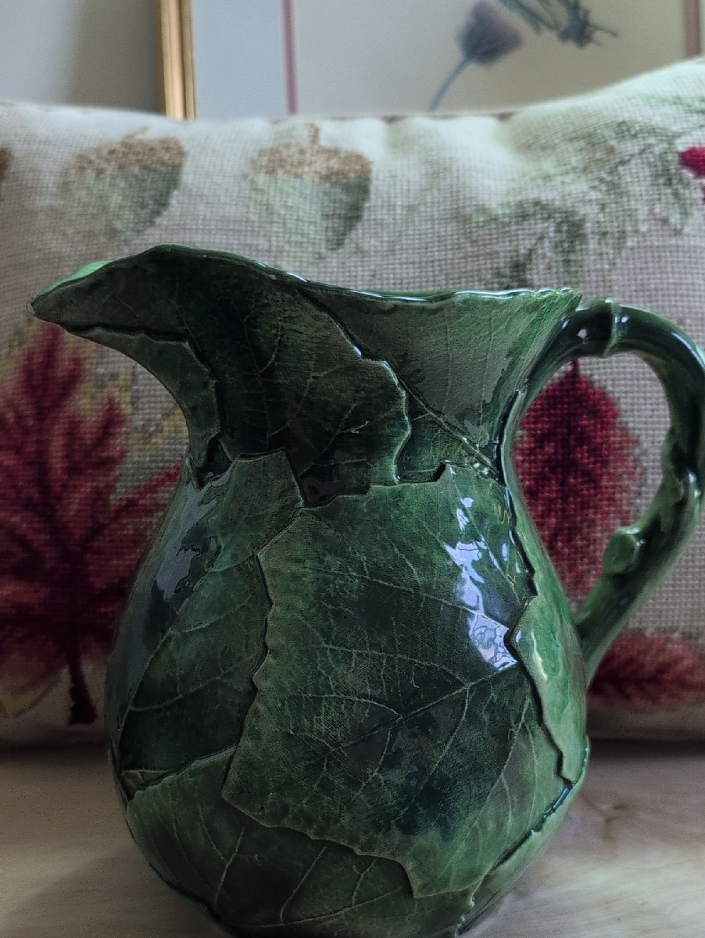 Vietri Pitcher Green Leaf Ceramic